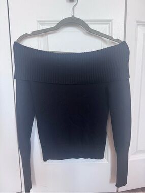 Sunday Best Black Off-the-Shoulder Ribbed Knit Sweater